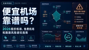 便宜机场靠谱吗特色图，展示2026低价机场、免费机场、晚高峰稳定性和跑路风险避坑评测