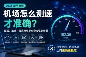2026机场测速教程特色图，帮助新手看懂机场延迟、速度、晚高峰和节点稳定性