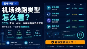 机场线路类型怎么看特色图，展示2026直连线路、中转线路、专线线路、高速节点、流媒体节点和AI节点的稳定性评测对比