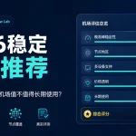 2026稳定机场推荐特色图，展示机场评测站对晚高峰稳定性、节点地区、多设备支持和价格透明度的评估