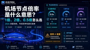 机场节点倍率是什么意思特色图，展示 2026 年机场 1 倍、2 倍、0.5 倍节点的区别，以及节点倍率对套餐流量消耗、专线节点使用、看视频和新手避坑的影响。