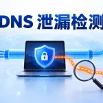 机场DNS泄漏检测示意图，对比出口IP、DNS服务器、IPv6与WebRTC检测结果